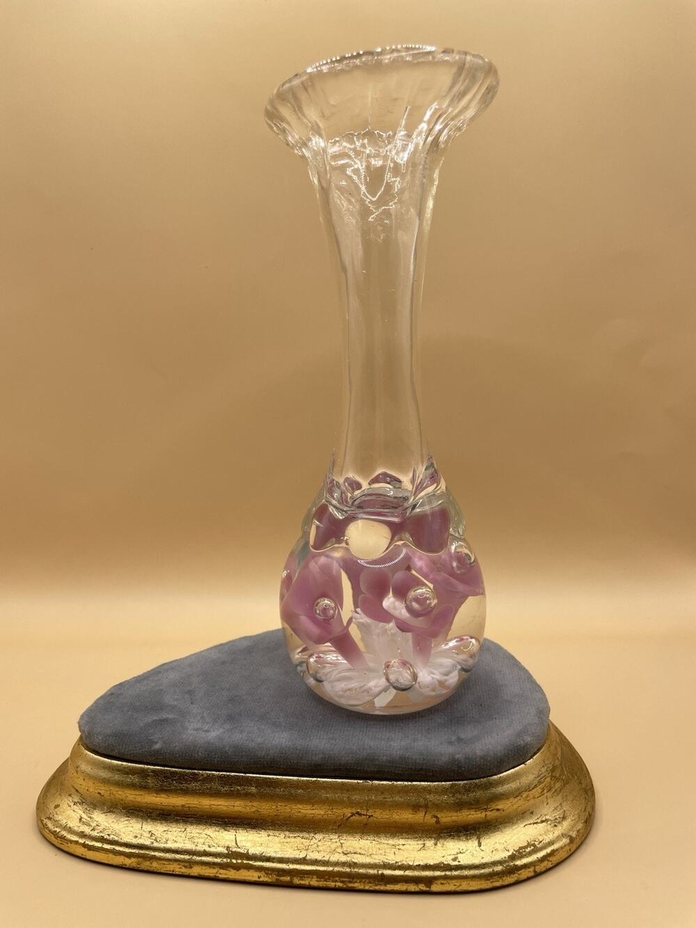 Vintage Joe Rice 1993 Glass Bud Vase Pink Paperweight 7 inches